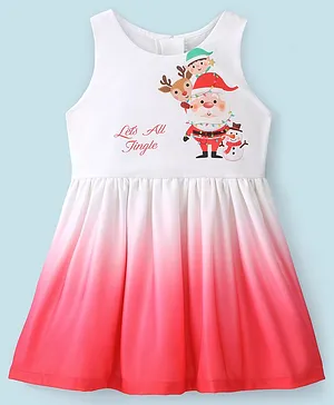 Orrigany Sleeveless Frock Christmas Print - White & Pink