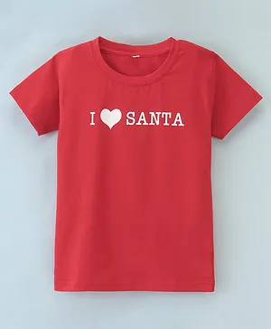 ORRIGANY Cotton Elastane Half Sleeves Christmas Theme Printed Top - Red