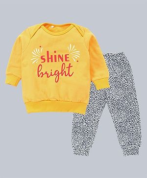 Kadam Baby  Full Sleeves Shine Bright  Text Sweatshirt &  Pajama Set - Yellow & Grey