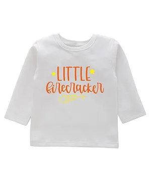 Kadam Baby Diwali Theme Full Sleeves Little Firecracker Text Printed Tee - White