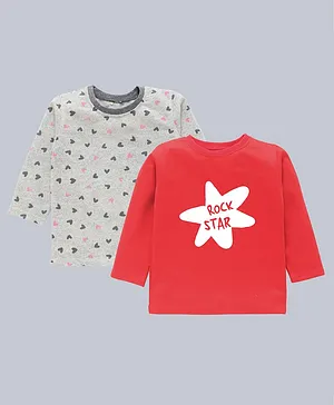 Kadam Baby Pack Of 2 Full Sleeves Rock Star Text & Hearts Printed Tee - Red