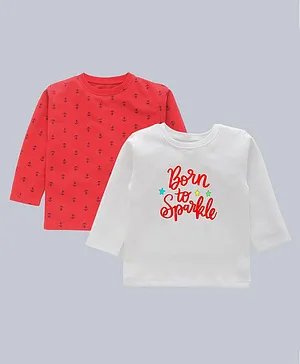 Kadam Baby Pack Of 2 Full Sleeves Sea Anchor & Born To Sparkle Text Printed Tee - Red & White