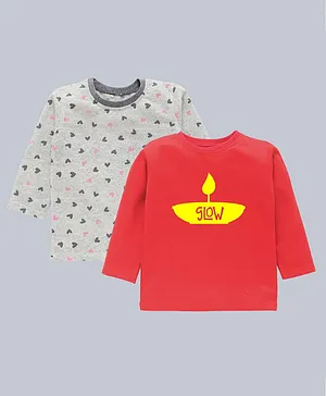 Kadam Baby Pack Of 2 Full Sleeves Hearts & Glowr Text Printed Tee - Red & White