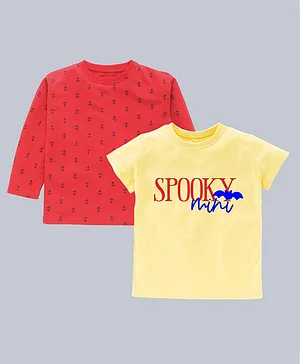 Kadam Baby Halloween Theme Pack Of 2 Full Sleeves Mini Spooky & Sea Anchor Printed Tees - Red & Yellow