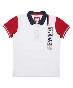 Pepe Jeans Half Sleeves Placement Brand Name Printed Polo Tee - White