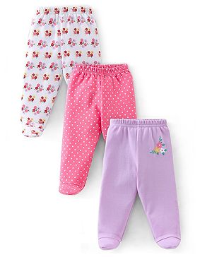 Babyhug Cotton Knit Footed Bootie Leggings Floral Printed Pack of 3 - Pink & Purple Babyhug Cotton Knit Footed Bootie Leggings Floral Printed Pack of 3 - Pink & Purple