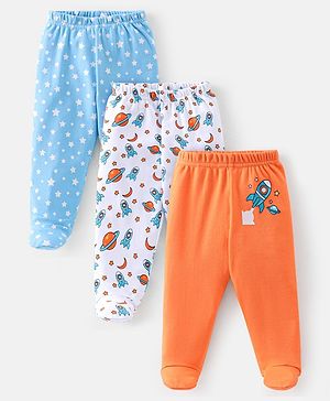 Babyhug Cotton Knit Footed Bootie Leggings Space Printed Pack of 3  - Blue & Orange Babyhug Cotton Knit Footed Bootie Leggings Space Printed Pack of 3  - Blue & Orange