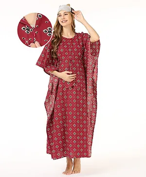 Bella Mama 100% Cotton Woven Maternity Kaftan Nursing Nighty - Red
