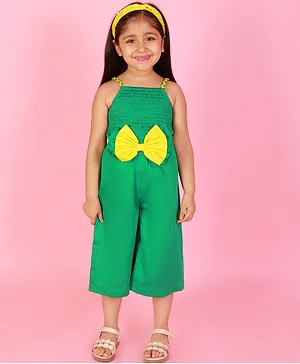 Lil Drama  Sleeveless Smocked Detailed Bodice With Bow Embellished Jumpsuit  - Green
