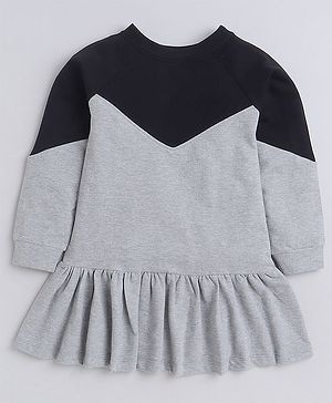 Aww Hunnie Full Sleeves Colour Blocked Tutu Autumn & Winter Wear Dress - Grey