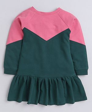 Aww Hunnie Full Sleeves Colour Blocked Tutu Autumn & Winter Wear Dress - Pink