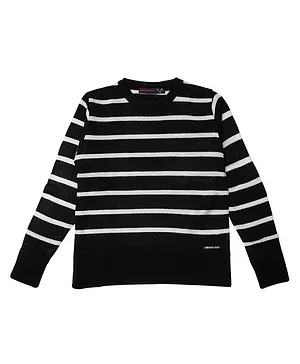 Nins Moda Full Sleeves Striped Designed Woollen Top - Black