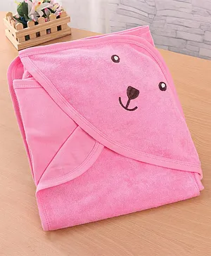 Simply Terry Cotton Hooded Bath Towel Teddy Print L 81 x B 79 cm - Pink
