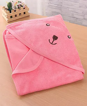 Simply Terry Cotton Hooded Bath Towel Teddy Print L 81 x B 79 cm - Dark Pink