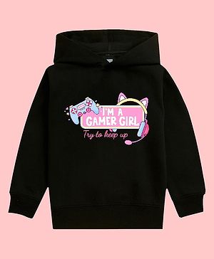 NUSYL Full Sleeves I Am A Gamer Girl Printed Hooded Sweatshirt - Black