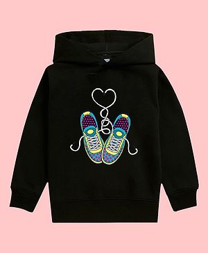 NUSYL Full Sleeves Shoes Printed Hooded Sweatshirt - Black