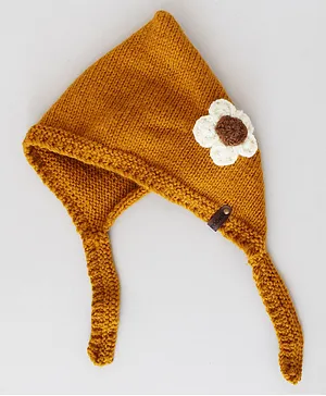 Woonie Floral Embellished Handmade Cap - Brown