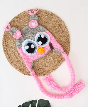Woonie Bird Eyes Detailed Crochet Cap - Pink