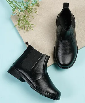 Tiny Bugs Unisex Glossy Finished  Party Wear Boots - Black