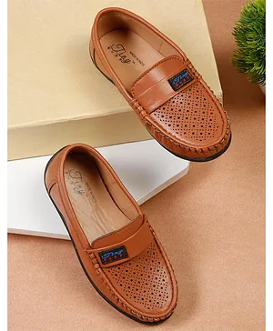 Tiny Bugs Perforated Designed Loafers - Tan Brown