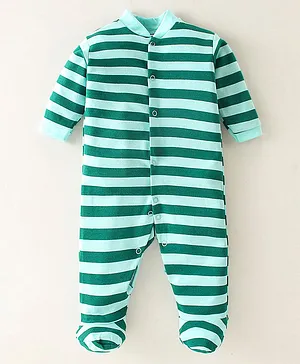 Kidi Wav Full Sleeves Striped Romper - Multi Colour & Green