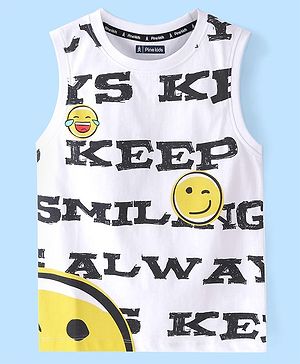Pine Kids 100% Cotton Sleeveless T-Shirt with Text Print - Snow White