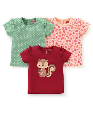 Babyhug 100% Cotton Knit Half Sleeves Tee With Squirrel Graphics Pack Of 3- Multicolour