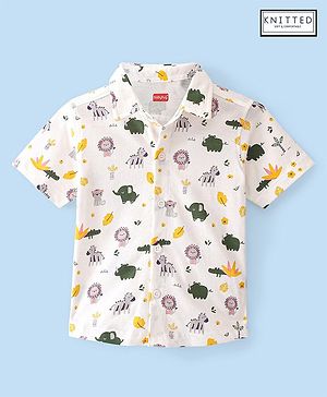 Babyhug 100% Cotton Knit Half Sleeve Shirt With Animals Print - White