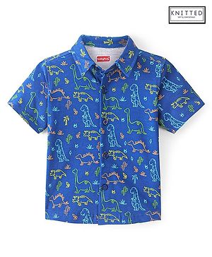 Babyhug 100% Cotton Knit Half Sleeve Shirt With Dino Print - Navy Blue