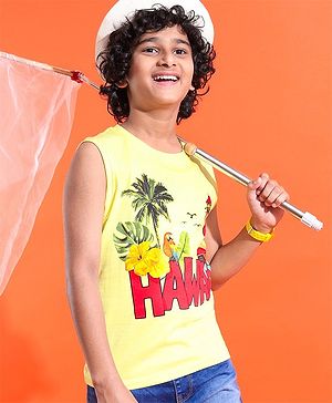 Pine Kids Cotton Sleeveless Hawaii Print T-Shirt - Tender Yellow