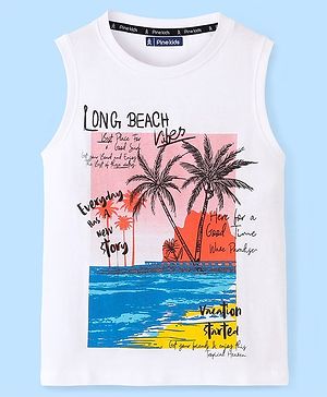 Pine Kids 100% Cotton Knit Sleeveless T-Shirt Beach Theme - Snow White
