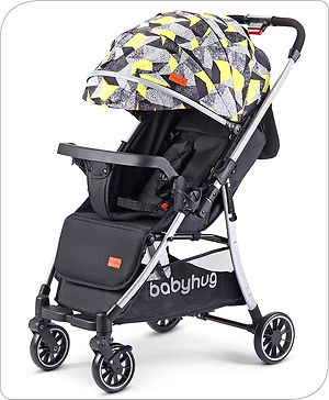 Babyhug Travel Compact Baby Stroller with Reversible Handle Adjustable Backrest & Canopy - Yellow| Concealed Link Brake| Suspension Wheels