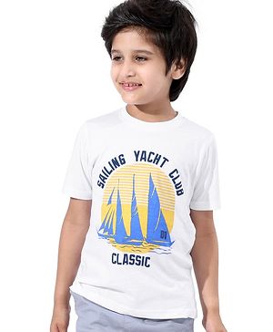Pine Kids Cotton Half Sleeves T-Shirt Sailing Yacht Club Print - Snow White