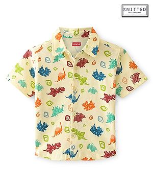Babyhug 100% Cotton Knit Half Sleeve Shirt With Animals Print - Yellow