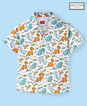 Babyhug Knitted Half Sleeves Shirt Dino Printed - White