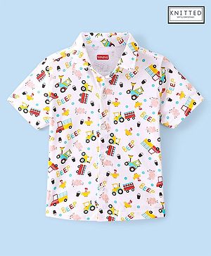 Babyhug Cotton Knit Half Sleeves Farm Printed Shirt - White