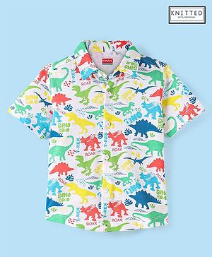 Babyhug Cotton Knit Half Sleeves Dino Printed Shirt - White