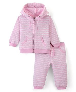 Doodle Poodle Full Sleeves Hooded Winter Wear Suit Striped - Pink