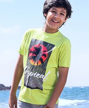 Pine Kids Half Sleeves T-Shirt With Tropical Print - Easter Egg