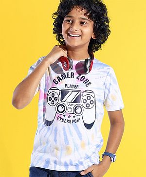 Pine Kids 100% Cotton Half Sleeves T-Shirts With Text Print - Bright White & Purple
