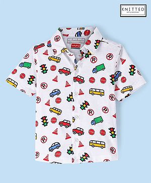 Babyhug Cotton Knit Half Sleeves Cars & Buses Printed Shirt - White