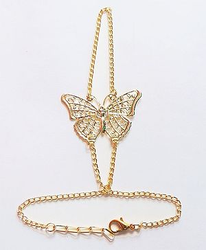 Lime By Manika Butterfly Detailed Haathphool Bracelet - Gold