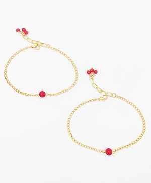 Lime By Manika Set Of 2 Beads Detailed Anklets  - Red & Golden