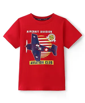 Pine Kids Half Sleeves Air Craft Aviation Printed T-Shirt - High Risk Red