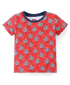 Babyhug 100% Cotton Half Sleeves T-Shirt Tropical Print - Red