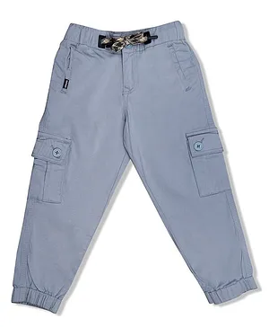 LEO Solid Slim Fit Stretchable Cargo Joggers - Sky Blue