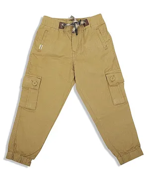 LEO Solid Slim Fit Stretchable Cargo Joggers - Khaki Brown