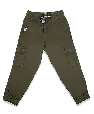 LEO Solid Slim Fit Stretchable Cargo Joggers - Olive Green