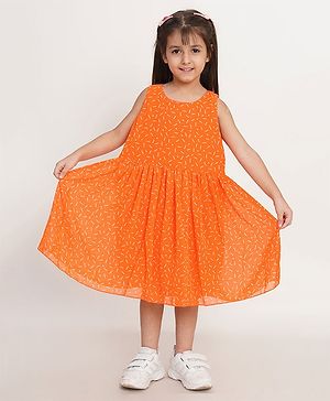 Creative Kids Sleeveless All Over Sprinklers Printed Fit & Flare Dress - Orange