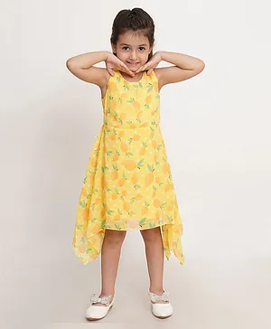 Creative Kids Sleeveless Polka Dot & Lemons Fit & Flare High Low Dress - Yellow & Green